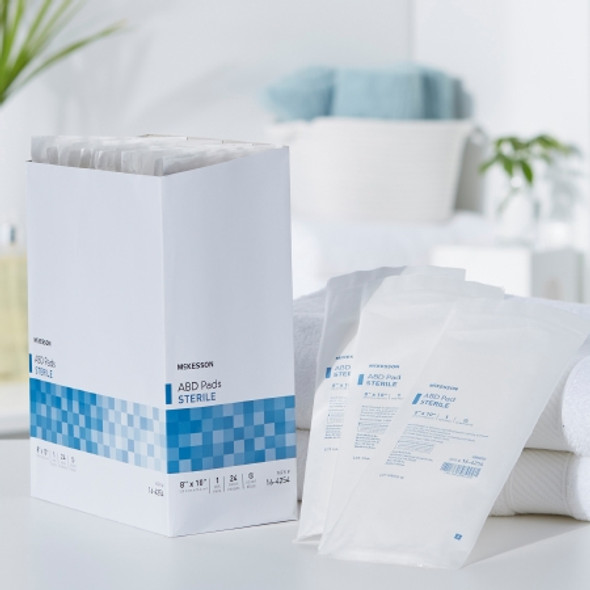 Abdominal Pad McKesson 7-1/2 X 8 Inch 1 per Pack Sterile Rectangle Box and Package Abdominal Pad McKesson 7-1/2 X 8 Inch 1 per Pack Sterile Rectangle Box and Package