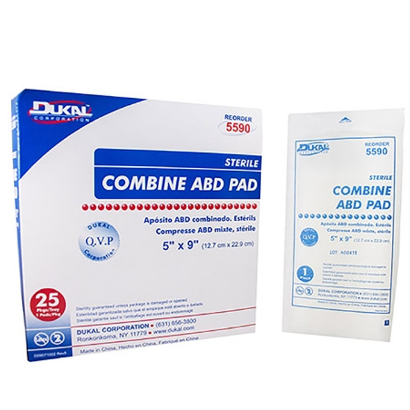 Abdominal Pad Dukal™ 5 X 9 Inch 1 per Pack Sterile 1-Ply Rectangle box Abdominal Pad Dukal™ 5 X 9 Inch 1 per Pack Sterile 1-Ply Rectangle box