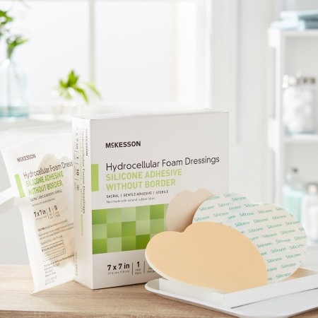 Foam Dressing McKesson 7 X 7 Inch Without Border Film Backing Silicone Gel Adhesive Sacral Sterile  more