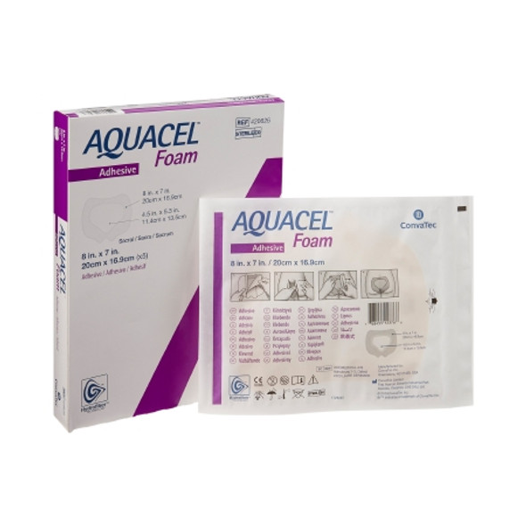 Foam Dressing Aquacel® 7 X 8 Inch With Border Film Backing Silicone Adhesive Sacral Sterile box and each Foam Dressing Aquacel® 7 X 8 Inch With Border Film Backing Silicone Adhesive Sacral Sterile box and each