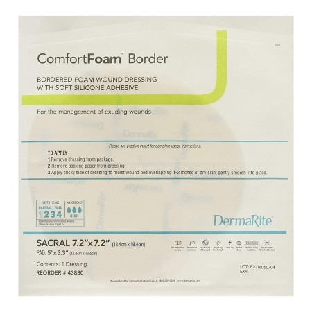 Foam Dressing ComfortFoam™ Border 7-1/5 X 7-1/5 Inch With Border Film Backing Silicone Adhesive Sacral Sterile fron of package