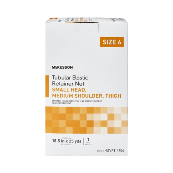 Elastic Net Retainer Dressing McKesson Tubular Elastic 18-1/2 Inch X 25 Yard (47 cm X 22.9 m) Size 6 White Small Head / Medium Shoulder / Thigh NonSterile box Elastic Net Retainer Dressing McKesson Tubular Elastic 18-1/2 Inch X 25 Yard (47 cm X 22.9 m) Size 6 White Small Head / Medium Shoulder / Thigh NonSterile box