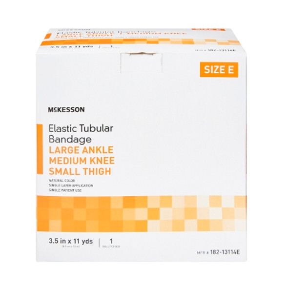 Elastic Tubular Support Bandage McKesson Spandagrip™ 3-1/2 Inch X 11 Yard Large Ankle / Medium Knee Pull On Natural NonSterile Size E Standard Compression box Elastic Tubular Support Bandage McKesson Spandagrip™ 3-1/2 Inch X 11 Yard Large Ankle / Medium Knee Pull On Natural NonSterile Size E Standard Compression box