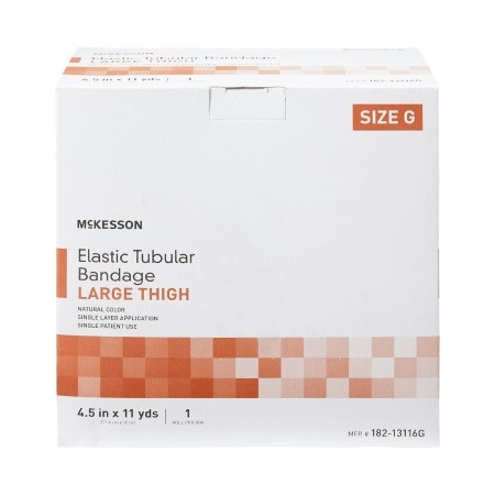Elastic Tubular Support Bandage McKesson Spandagrip™ 4-1/2 Inch X 11 Yard Large Thigh Pull On Natural NonSterile Size G Standard Compression box
