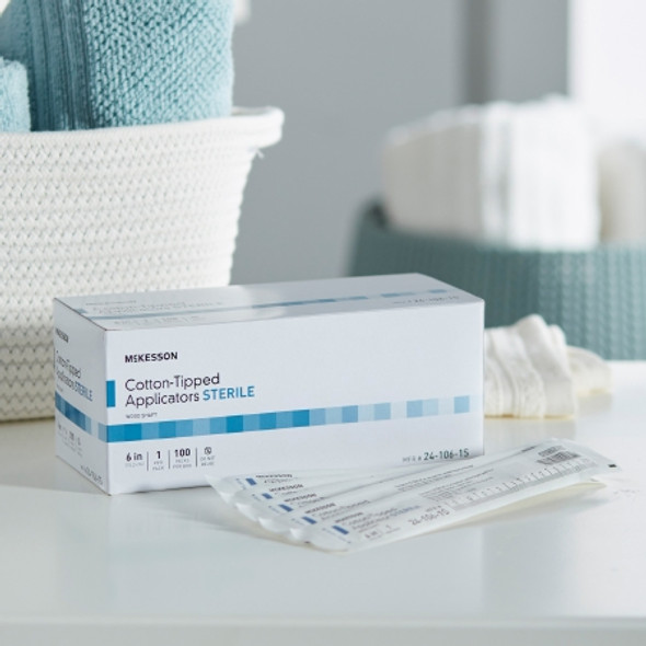 Swabstick McKesson Cotton Tip Wood Shaft 6 Inch Sterile 1 per Pack in home setting Swabstick McKesson Cotton Tip Wood Shaft 6 Inch Sterile 1 per Pack in home setting