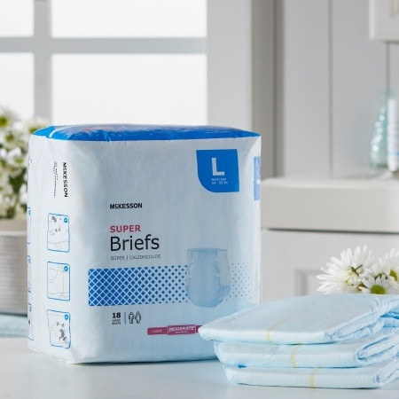 Unisex Adult Incontinence Brief McKesson Large Disposable Moderate Absorbency bag and product