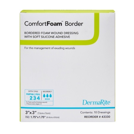 Foam Dressing ComfortFoam™ Border 3 X 3 Inch With Border Film Backing Silicone Adhesive Square Sterile box