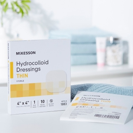 Hydrocolloid Dressing Thin McKesson 4 X 4 Inch Square in home setting
