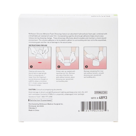 McKesson Lite Hydrocellular Thin Foam Dressing 4 X 4 With Silicone Gel Adhesive back of box