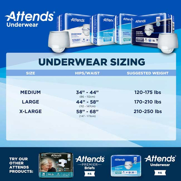 Attends Pull-On Underwear, Unisex, Maximum size chart