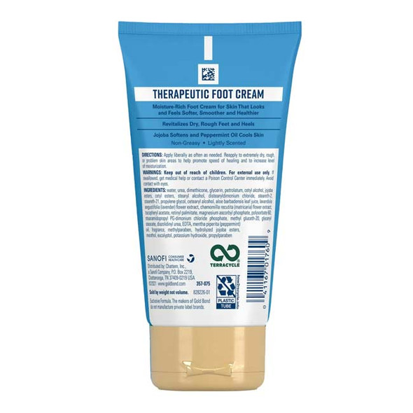 Gold Bond Therapeutic Foot Cream, back of tube