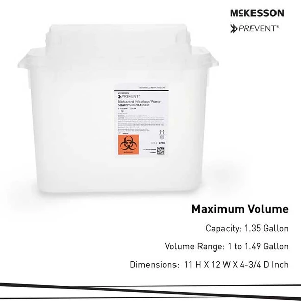 McKesson Prevent Translucent Sharps Container, 1.35 gallon - capacity details