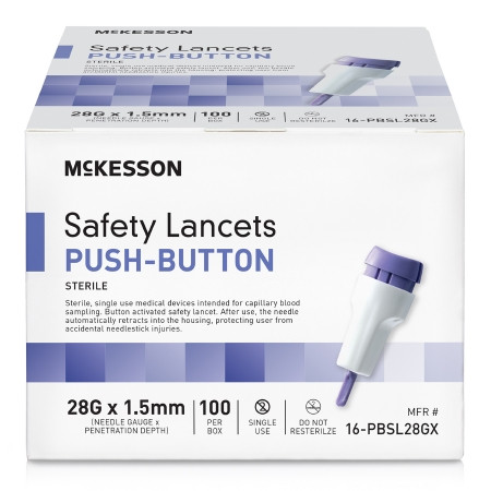 McKesson Push Button Safety Lancets, 28 Gauge