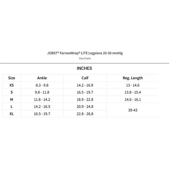 JOBST FarrowWrap Lite Legpiece Regular Length 20-30 mmHg - Sizing
 Chart