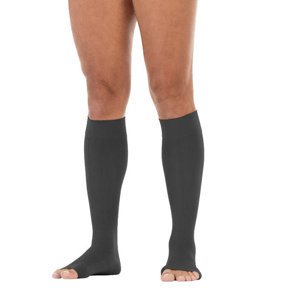 JOBST forMen Knee High 15-20mmHg Open Toe SoftFit Full Calf Compression Stockings | Long Length - anthracite