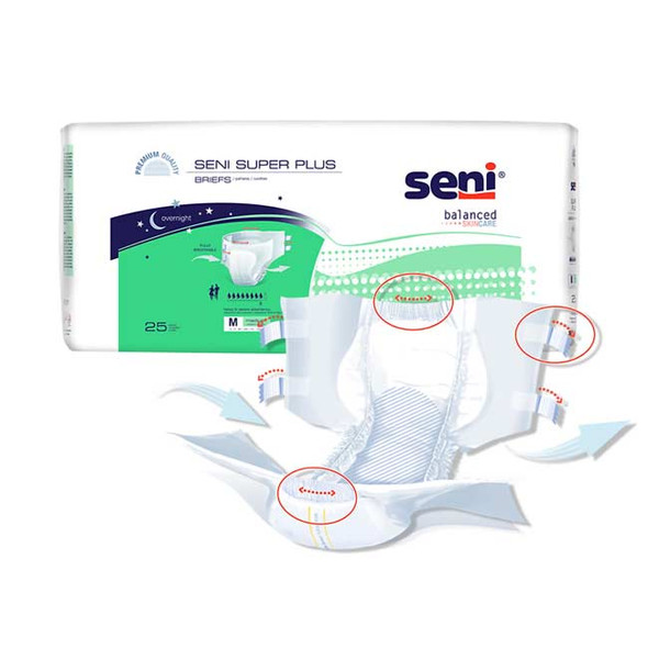 Seni Super Plus Adult Brief with Tabs, Heavy Absorbency
