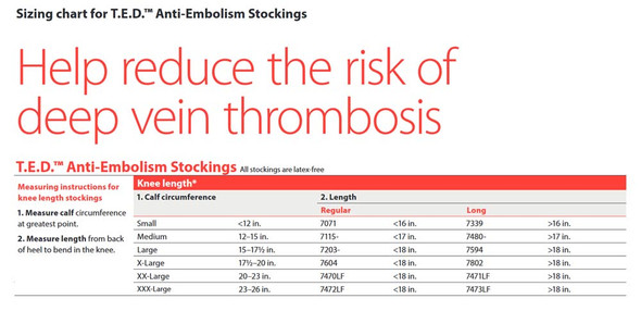 Cardinal Health TED - Anti-embolism Knee High 8-18mmHg Compression Support Stockings (Open Toe) sizing chart view Cardinal Health TED - Anti-embolism Knee High 8-18mmHg Compression Support Stockings (Open Toe) sizing chart view