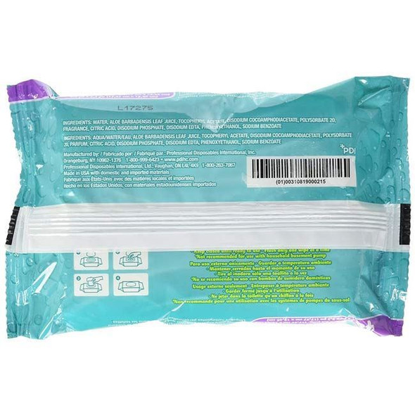 PDI Hygea - Flushable Wipes Back of Package View PDI Hygea - Flushable Wipes Back of Package View