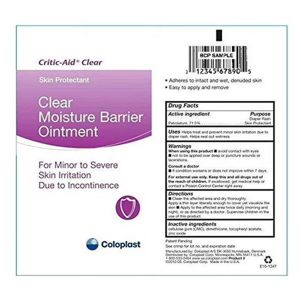 Coloplast Critic-Aid Clear - Moisture Barrier Protective Ointment Back View Coloplast Critic-Aid Clear - Moisture Barrier Protective Ointment Back View