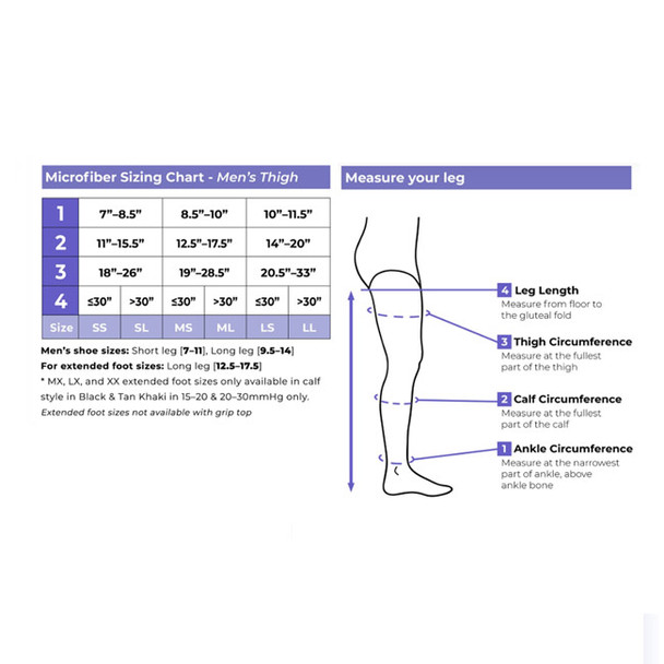 Sigvaris Microfiber - Men's Thigh High 20-30mmHg Compression Support Stockings Sizing Chart