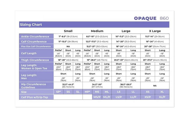 Sigvaris Opaque- Calf 20-30mmHg Compression Support Socks (Open Toe) Sizing Chart View
