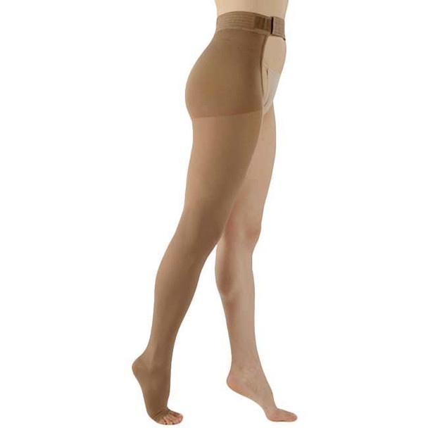 Sigvaris Opaque- Thigh High 20-30mmHg Compression Support Stockings (Open Toe/Waist Attachment) Full Length View