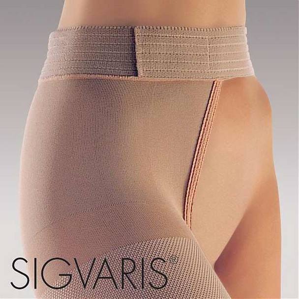 Sigvaris Opaque- Thigh High 20-30mmHg Compression Support Stockings (Open Toe/Waist Attachment) Waist View