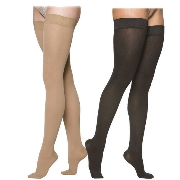 Sigvaris Cotton Ribbed - Women's Thigh High 30-40mmHg Compression Support Stockings (Grip Top) Full Length View Sigvaris Cotton Ribbed - Women's Thigh High 30-40mmHg Compression Support Stockings (Grip Top) Full Length View