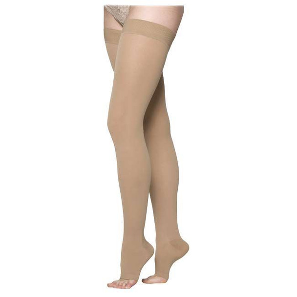Sigvaris Cotton Ribbed - Thigh High 30-40mmHg Compression Support Stocking (Open Toe/Grip Top) Full Length View Sigvaris Cotton Ribbed - Thigh High 30-40mmHg Compression Support Stocking (Open Toe/Grip Top) Full Length View