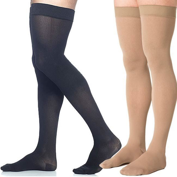 Sigvaris Microfiber - Men's Thigh High 30-40mmHg Compression Support Stockings Full Length View