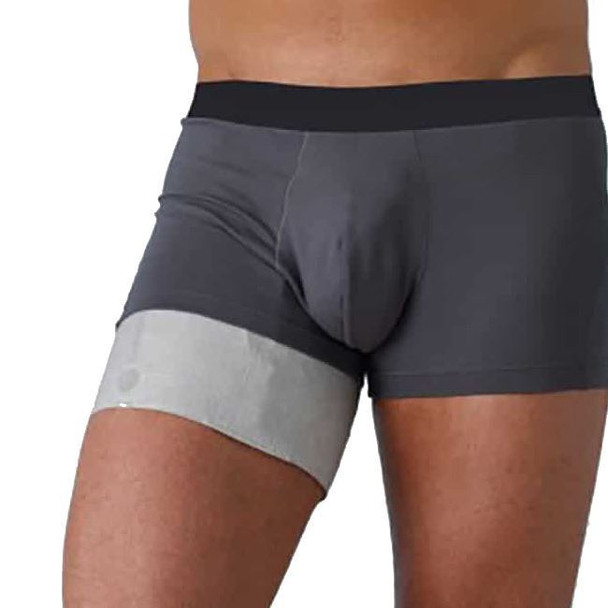 Coloplast Conveen Active - Fabric Covered Urinary Drainage Leg Bag (Hide Away Tap) In Use View