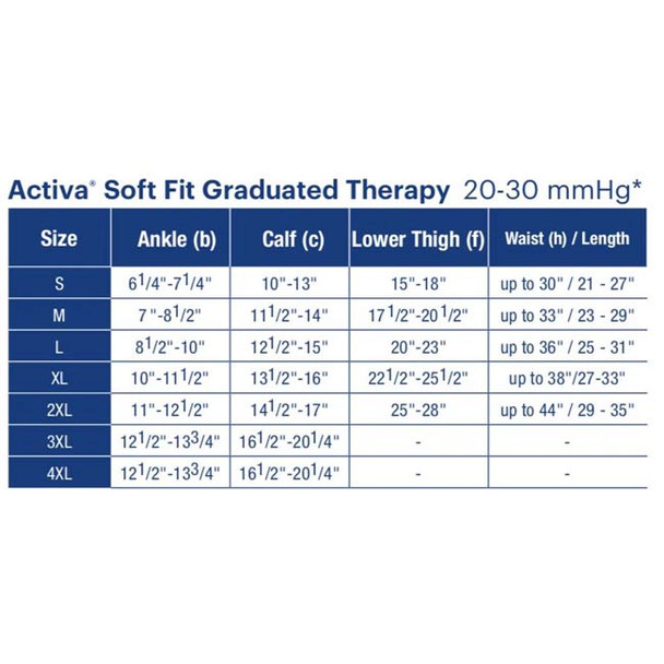 FLA Activa - Soft Fit Women's Microfiber 20-30 mmHg Compression Dress Socks (Knee High) Sizing Chart View