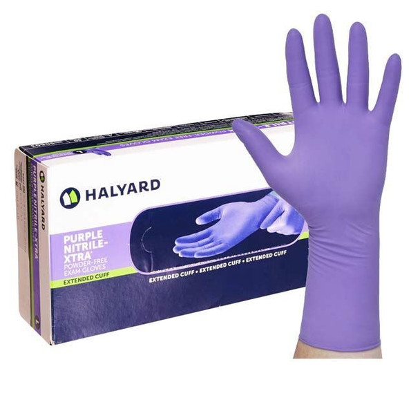 Kimberly-Clark Halyard - Purple Nitrile Xtra Extended Cuff Exam Gloves Box View
