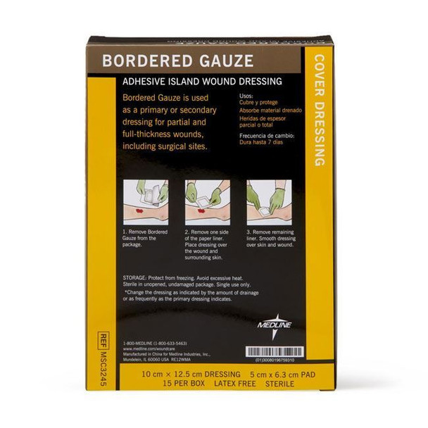 Medline - Bordered Gauze Adhesive Island Dressing Package Back View