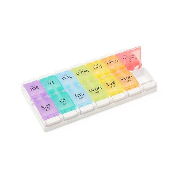 Medline 7-Day Pill Organizer with Easy Push Buttons and AM/PM Compartments Top View