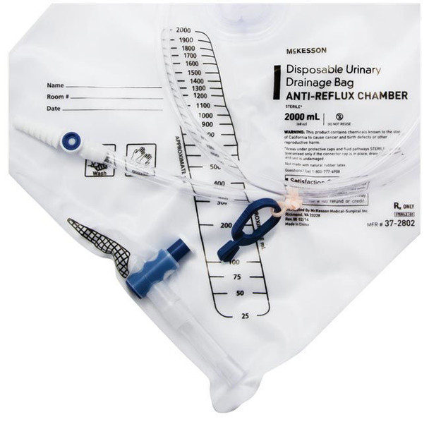 McKesson Anti-Reflux Valve Sterile Urinary Drain Bag Drain Valve View