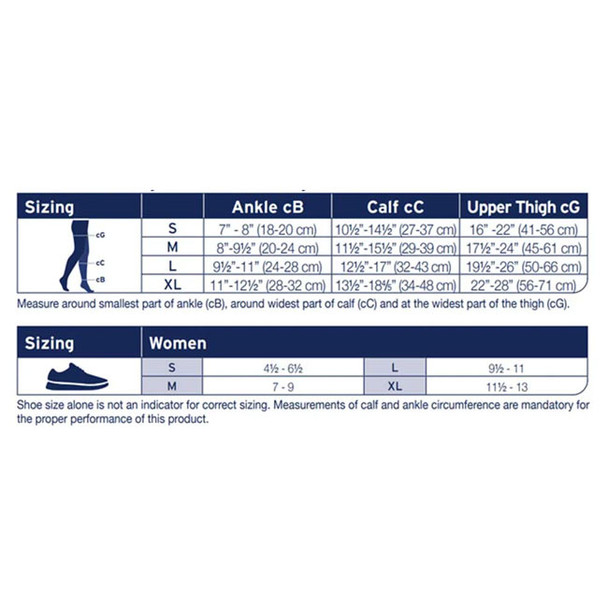 Jobst Activa Sheer 8-15 mmHg Knee High Compression Stockings Box View Sizing Chart View