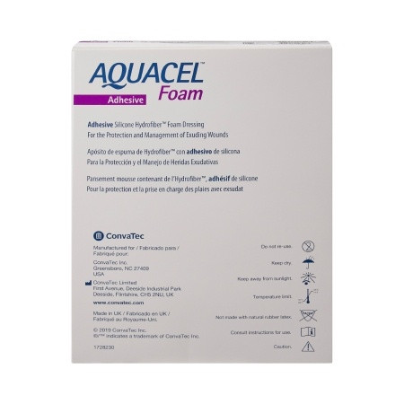 Foam Dressing Aquacel® 7 X 8 Inch With Border Film Backing Silicone Adhesive Sacral Sterile back of box