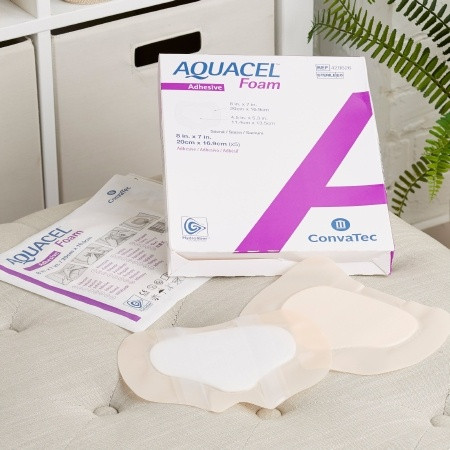Foam Dressing Aquacel® 7 X 8 Inch With Border Film Backing Silicone Adhesive Sacral Sterile