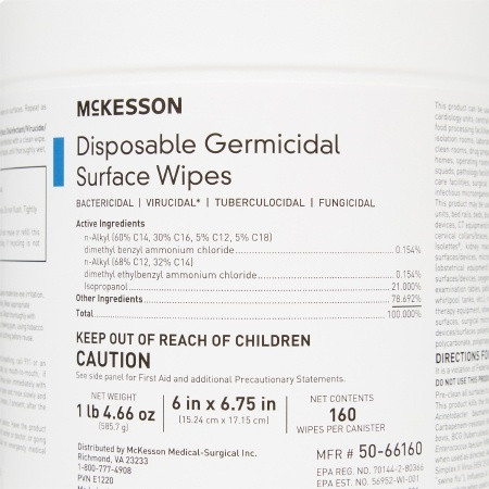 McKesson Surface Disinfectant Premoistened Manual Pull Wipe 160 Count Tubs Alcohol Scent NonSterile list of ingredients