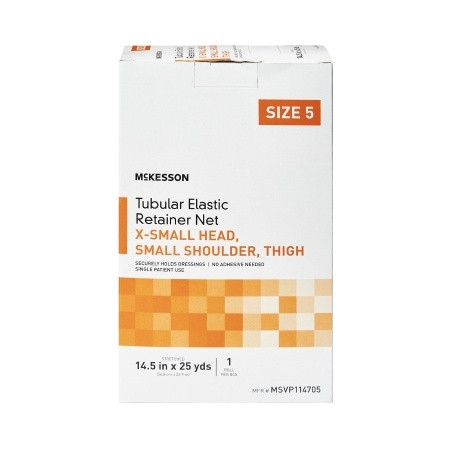 Elastic Net Retainer Dressing McKesson Tubular Elastic 14-1/2 Inch X 25 Yard Size 5 White X-Small Head / Small Shoulder / Thigh NonSterile box