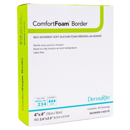 Foam Dressing ComfortFoam™ Border 4 X 4 Inch With Border Film Backing Silicone Adhesive Square Sterile box