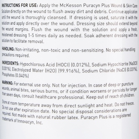 Wound Cleanser McKesson Puracyn® Plus 16.9 oz. Spray Bottle label