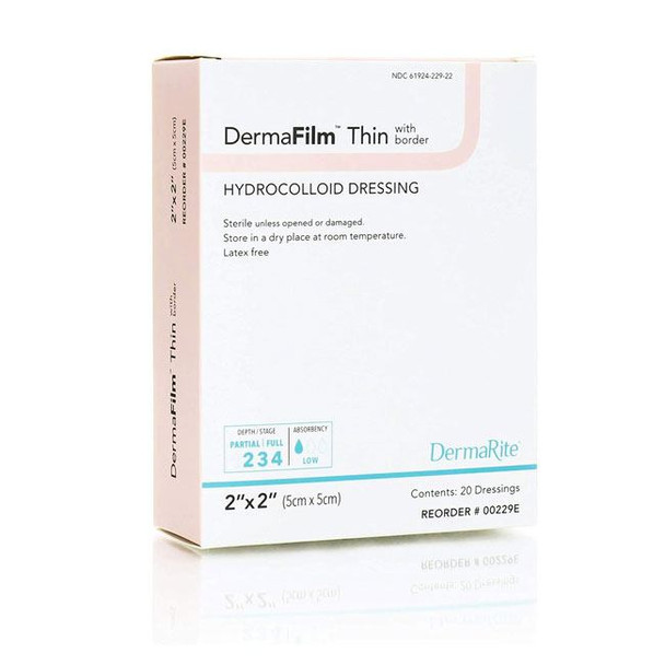 DermaFilm® Hydrocolloid Dressing  2 X 2 Inch Square with Border box