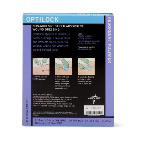 NOptiLock® Super Absorbent Dressing 5 X 5-1/2 Inch Rectangle back of box