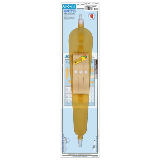 Urocare - 26oz Long-Slim Reusable Latex Urinary Leg Bag Full Length View