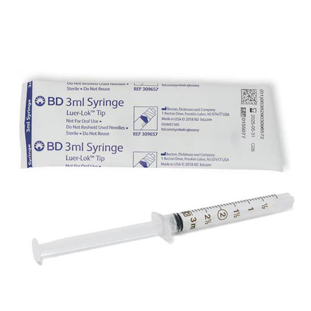 BD 3 mL Luer-Lok Tip Syringe packaging