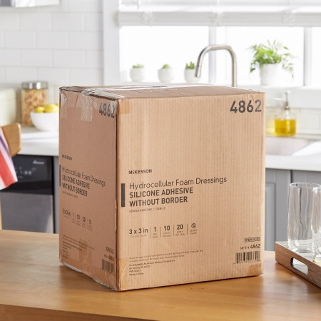 McKesson 3 X 3 Hydrocellular Foam Dressing with Silicone Gel Adhesive in home setting