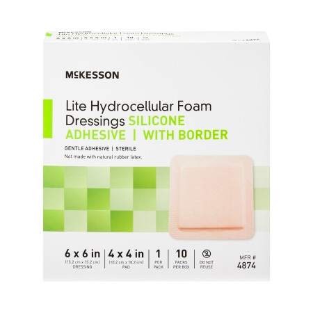 McKesson Lite Hydrocellular Thin Foam Dressing 6 x 6 With Silicone Gel Adhesive front of box