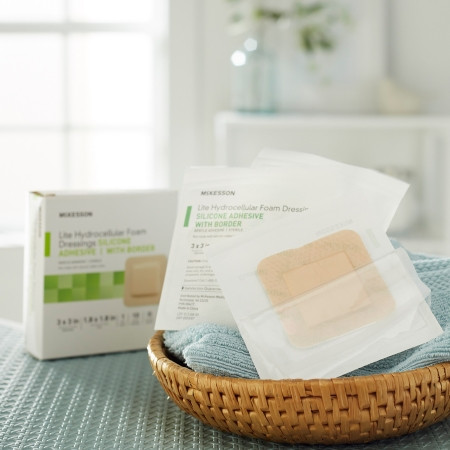 McKesson Lite Hydrocellular Thin Foam Dressing 3 X 3 Inch With Silicone Gel Adhesive in home setting